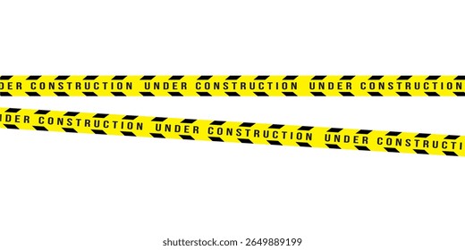 Caution tapes. Yellow warning danger tapes. Do not cross ribbons. Realistic tapes for police, Restricted area, under construction, crime scene. overlapping diagonally ribbon on white background eps 10