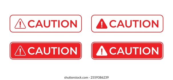 Caution text, hazard warning sign icon in flat style
