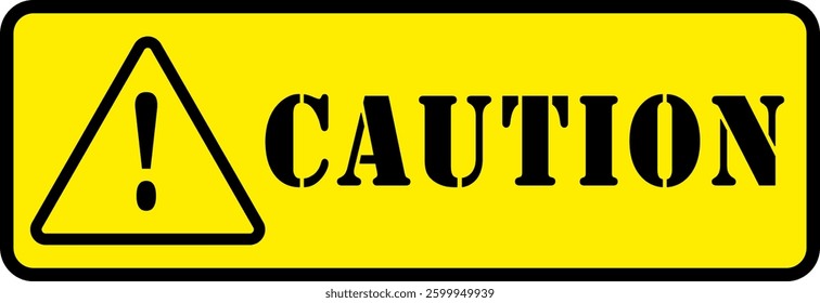 Caution text and warning with an exclamation mark in a triangle shape. Caution warning design on a yellow background in banner form. Vector illustraion.