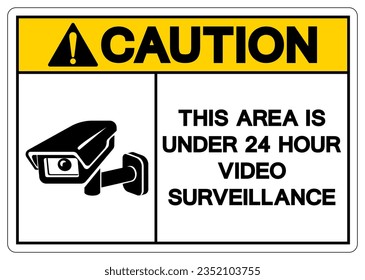 Precaución Este Área Es De Menos De 24 Horas Símbolo De Vigilancia De Vídeo, Ilustración Vectorial, Aislado En Etiqueta De Fondo Blanco. EPS10