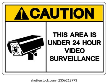 Precaución Este Área Es De Menos De 24 Horas Símbolo De Vigilancia De Vídeo, Ilustración Vectorial, Aislado En Etiqueta De Fondo Blanco. EPS10