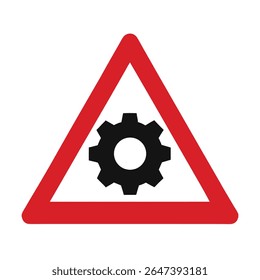 Caution Triangle Sign with Gear Icon in Center