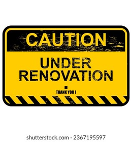 Caution, Under Renovation, sign and sticker vector
