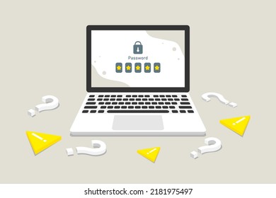 Caution Using Personal Laptop At Enter Password, Digital Marketing Illustration.