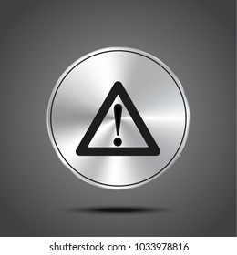caution vector icon metallic isolated on dark background