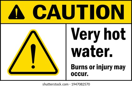 Caution very hot water. Burns or injury may occur sign. Hazardous Material Signs and symbols.