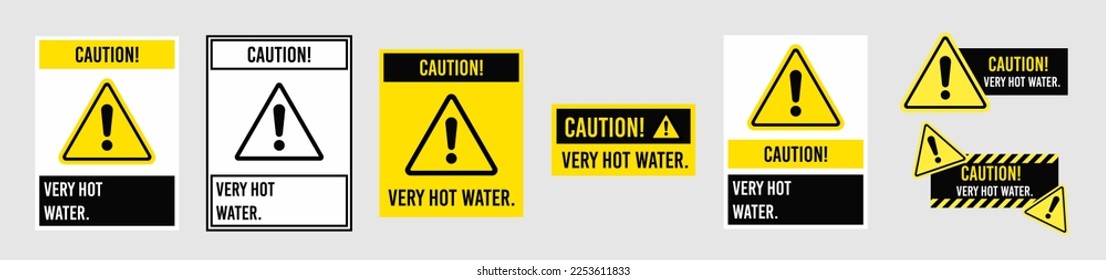 Caution very hot water. Signs and symbols.