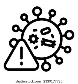 Caution viral bacteria line icon. Detected covid-19 alert threat outline style pictogram on white background. Pandemic 2019-ncov outbreak for mobile concept and web design. Vector graphics