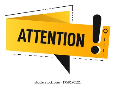 Caution and warning, attention banner with ribbon and exclamation mark. High importance and priority, marketing and accent. Notification, beware or watch out road signal. Vector in flat style