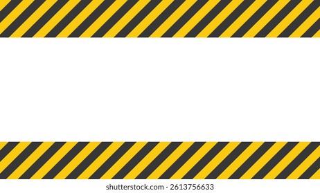 Caution warning banner template with yellow and black stripes. Horizontal hazard frame for construction site, safety message or alert sign design, vector illustration with empty space.