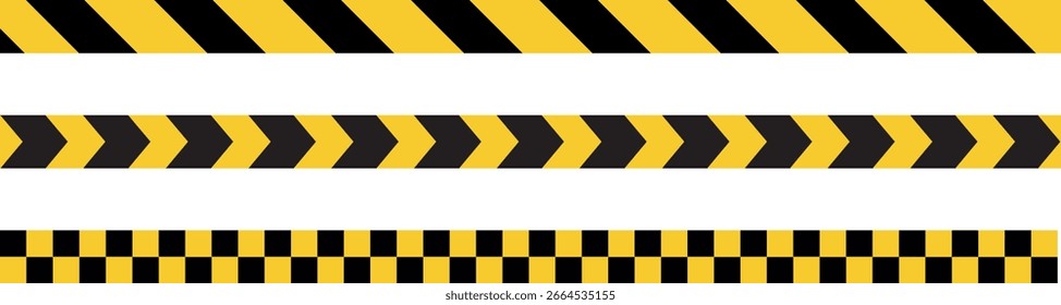 Caution warning barrier tape sign for web site road warning, Black and yellow line. Seamless barrier. Included brushes,