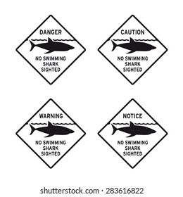 Caution warning danger no swimming shark sighted sign vector set