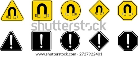 Caution Warning Dangerous alarm set, danger sign collection, attention vector icon, yellow, red and black fatal error message element, triangular, square, round, diamond and octagonal hazard signs exclamation mark of warning symbol