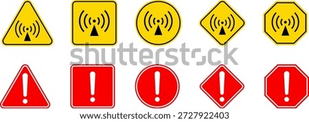 Caution Warning Dangerous alarm set, danger sign collection, attention vector icon, yellow, red and black fatal error message element, triangular, square, round, diamond and octagonal hazard signs exclamation mark of warning symbol