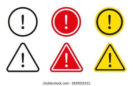 Caution warning icon set. Exclamation marks. 