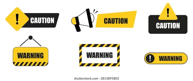 Caution Warning Label and Safety Sign. Danger massage for public. warning sign label with exclamation mark. Caution sign. Danger notice icon for attention message. vector illustration