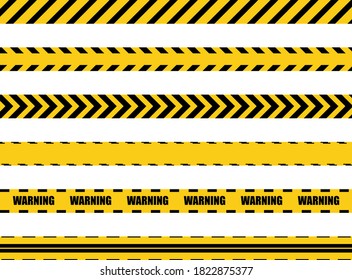 Caution Warning Lines Isolated. Danger Signs. Warning Tape for Police, Danger, Hazard, Accident, Under Construction. Vector Illustration.