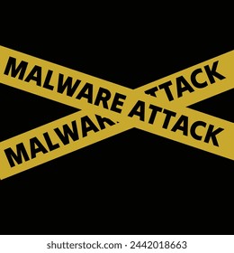 Caution and warning- Malware attack word on yellow barricade tape, crime scene concept