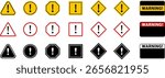 Caution warning sign. Attention Icon Set. Exclamation marks. Caution alarm set, danger signs. Attention symbols. Safety Notice Sign. Danger sign collection. STOP sign. Vector illustration EPS10