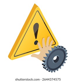 Caution warning sign gear danger risk hazard safety precaution attention alert accident prevention concept