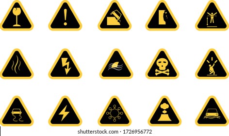 Caution and warning sign, icons pack, vector illustration