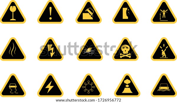 Caution\
and warning sign, icons pack, vector\
illustration