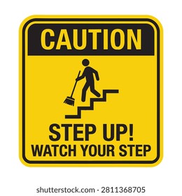 Caution warning sign with person climbing stairs isolated