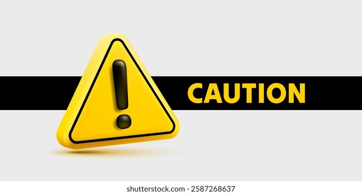 Caution warning sign, problem message mark, danger icon 3d. Vector illustration 