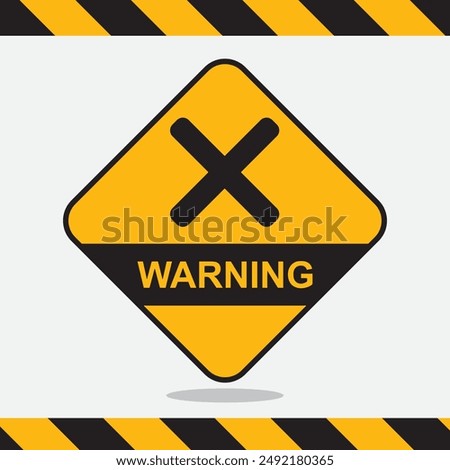 Caution Warning Sign. Road warning sign with yellow board. Alert warning street signboard with black exclamation mark on plate to warn about traffic caution and danger. Yellow warning danger tapes. 