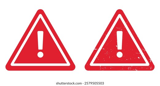 Caution warning sign, Universal Warning Red grunge Triangle Sign with exclamation mark for General Hazards and Dangers. Attention icon, Alert for Safety Precautions