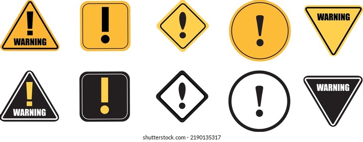 Caution warning signs. Exclamation danger sign. Warnings, attention sumbol. Triangle warning flat style