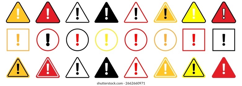 Icono del Vector de la atención, elemento fatal amarillo, rojo y negro del Mensaje de error, Vector del icono del signo de exclamación.