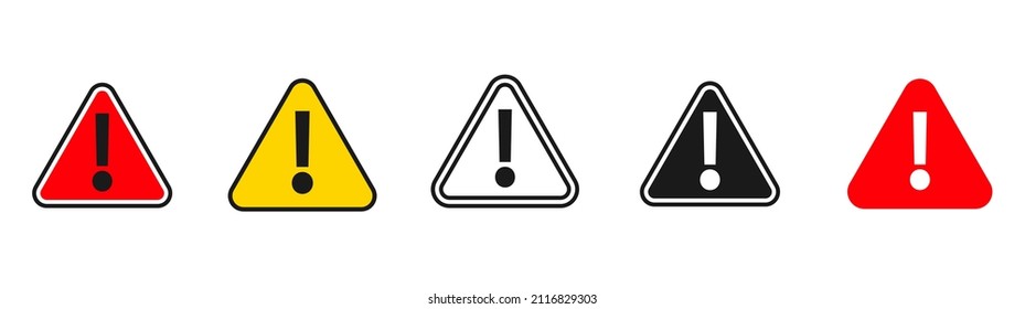 Caution warning signs set. Exclamation marks. Vector illustration