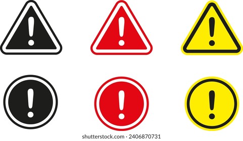 Caution warning signs set. Exclamation marks.Warning, precaution, attention, alert icon.