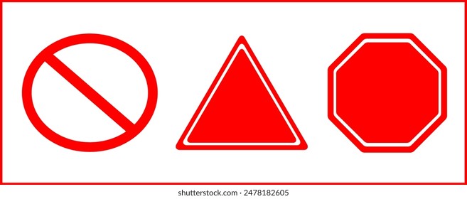 Señales de advertencia de precaución definidas. Signo de exclamación, negación de rechazo y símbolo prohibido