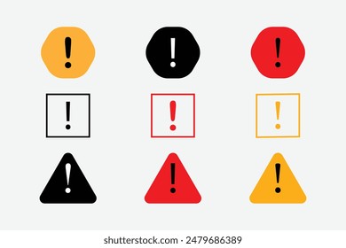 Señales de advertencia de precaución definidas. Signos de exclamación. Símbolo de advertencia. Eps 10.