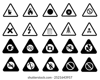 Señales de advertencia de precaución establecidas. Vector de signos de exclamación	