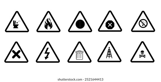 Señales de advertencia de precaución establecidas. Vector de signos de exclamación	