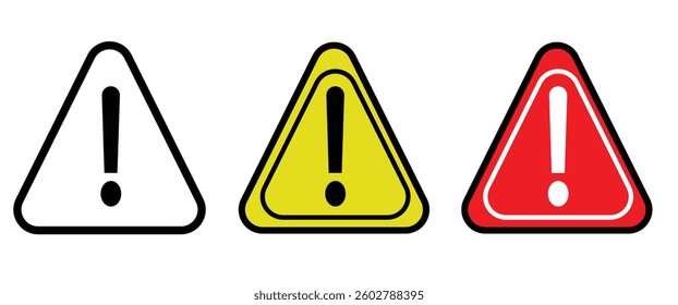 Caution warning signs set with Exclamation mark. Caution Warning Signs Set, Exclamation Mark Alert Symbol Design