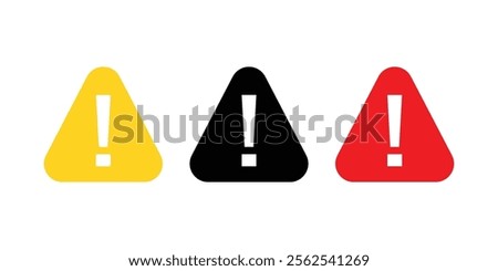 Caution warning signs set with Exclamation mark. Caution Warning Signs Set, Exclamation Mark Alert Symbol Design