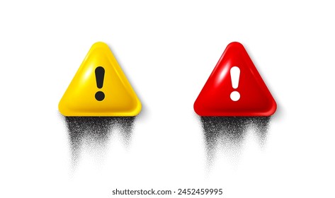Caution warning signs set. Red danger warning triangle 3d icon. Alert caution, emergency notification. Danger hazard notification. Caution alert notice, emergency attention. Exclamation marks. Vector