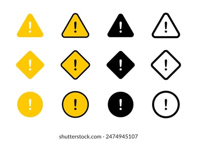 Señales de advertencia de precaución definidas. Señales de tráfico con signos de exclamación. Señales de precaución. Advertencia de peligro. Símbolo de atención con exclamación. juego de Vectores