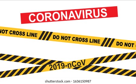 Caution warning strip. Coronavirus! Chinese coronavirus 2019-nCoV. Dangerous chinese nCoV coronavirus, SARS pandemic risk alert. Vector illustration
