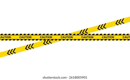 Caution warning tape with yellow and black stripes. do not cross ribbons. realistic crossed tape for construction area. crime scene or danger zone. police warning crossed ribbon