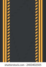 Caution, warning in yellow-black border. Warning tape of danger on construction area. Sign of hazard. Frame-background for safety from accident on street. Banner, board for attention on road. Vector