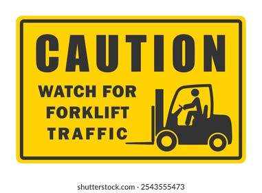 Caution, watch for forklift traffic sign symbol. Logistic warning forklift truck logo icon. 
Safety Unloading, cargo and boxes. Warehouse machine. Vector illustration. Isolated on white background.