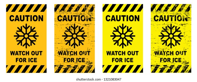 Caution watch out for ice beware of slippery floor Attention freeze sign Danger warning step signs Security out for snow or water steps icons Funny tape vector symbool icon Safety first day Slow dawn