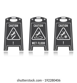 Caution wet floor, black and white, vector