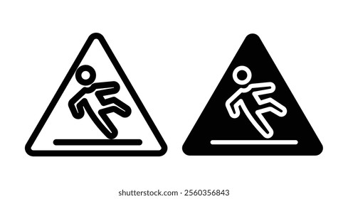 Caution wet floor Icons. black and white vector illustration set.