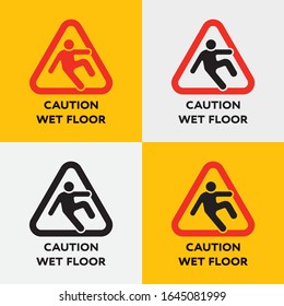 Caution. Wet floor. Set of four warning signs on different backgrounds